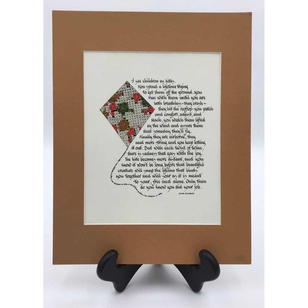 Erma Bombeck I See Children as Kites Calligraphy Art Matted Print 11x14 Cottage